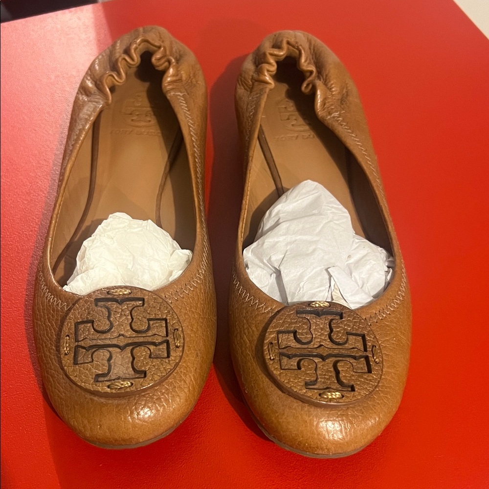 Tory Burch Tan Reva Leather Flats